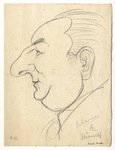 39733 Karikaturaal zelfportret van August van der Linde, de tekenaar van de uitdeelposten van de Kinderkeuken in ...
